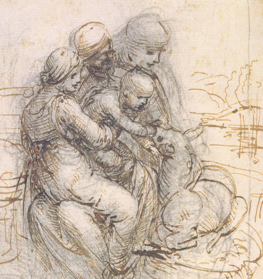 Madonna Drawing - Virgin and Child with St. Anne by Leonardo da Vinci