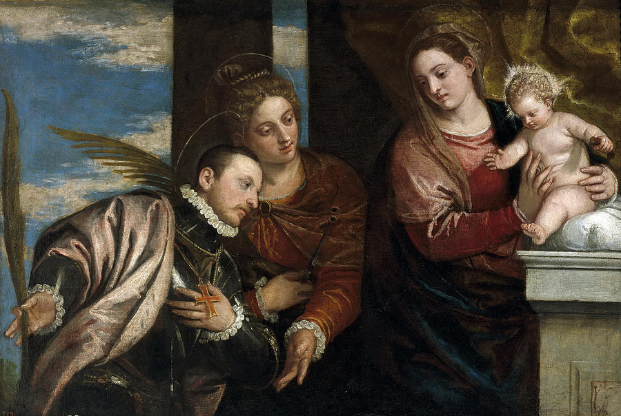 Virgin and Child with St Lucia and Holy Martyr Painting by Carlo Caliari
