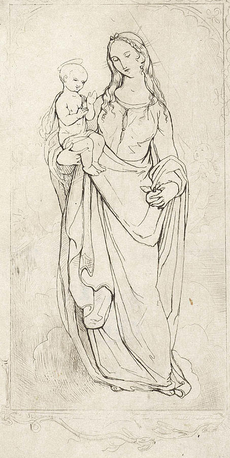 Madonna Drawing - Virgin Mary And The Christ Child, Theodoor Schaepkens by Theodoor Schaepkens