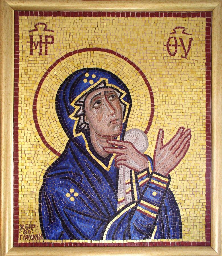 Mosaic Painting - VIRGIN MARY - UNDER THE CROSS - DEISIS - mosaic by Alexandros Giannios