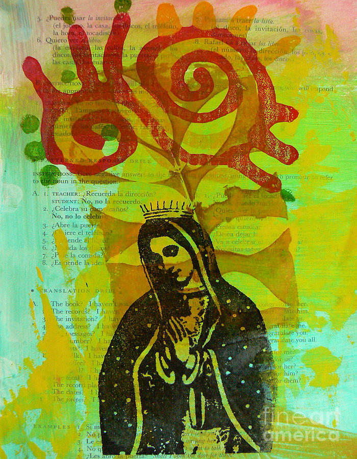 Gold Mixed Media - Virgin of Guadalupe Layered Monoprint by Traci Bunkers