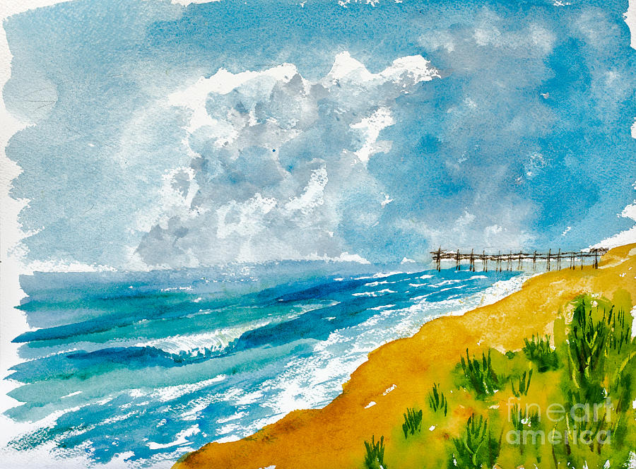 Virginia Beach with Pier Painting by Walt Brodis