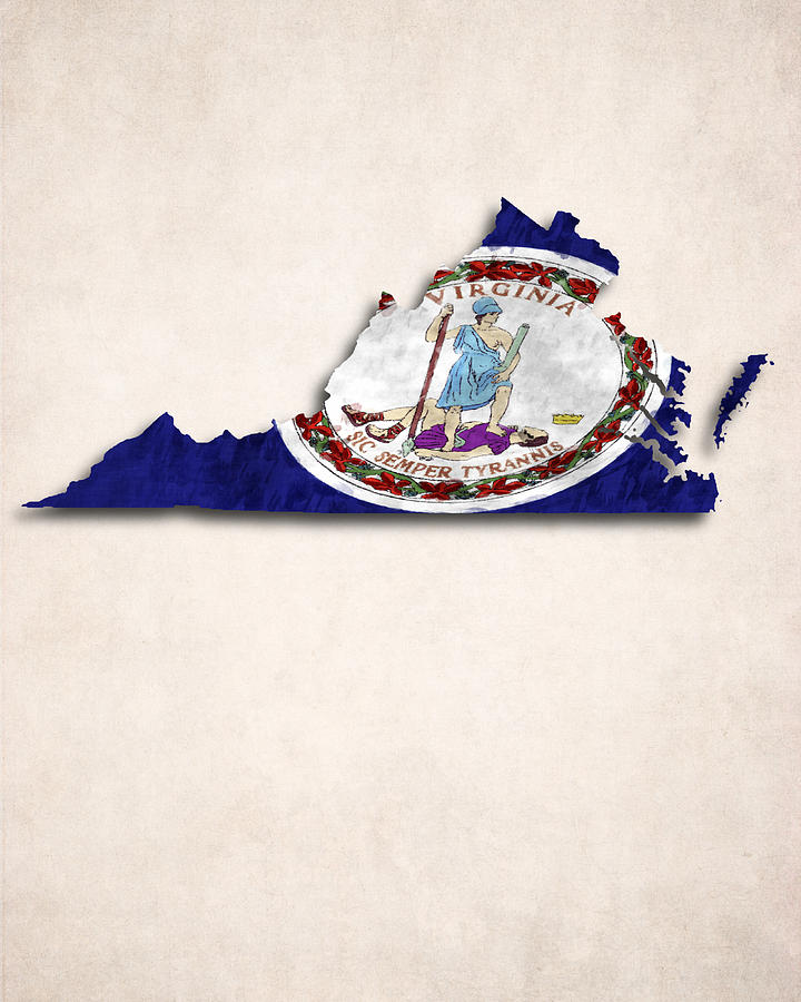 Richmond Digital Art - Virginia Map Art with Flag Design by World Art Prints And Designs