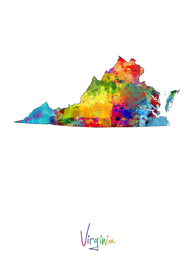 Virginia Map Digital Art by Michael Tompsett