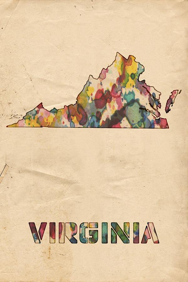 Virginia Map Vintage Watercolor Painting by Florian Rodarte