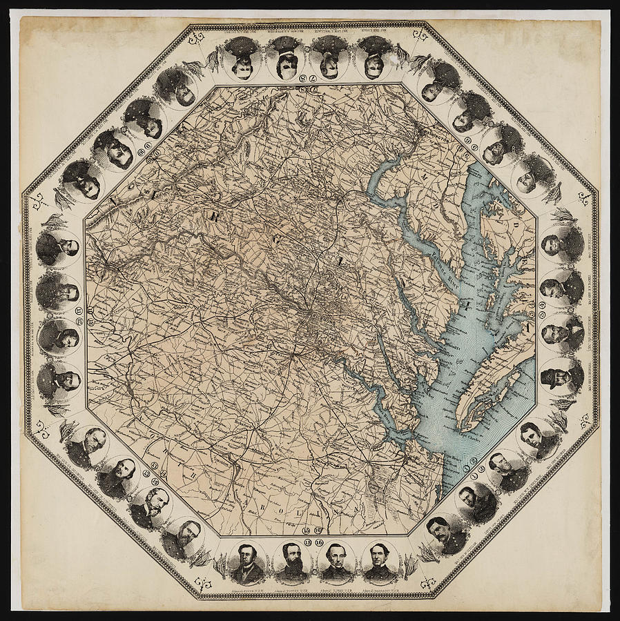 Virginia Map with Civil War Heroes Digital Art by Bill Cannon
