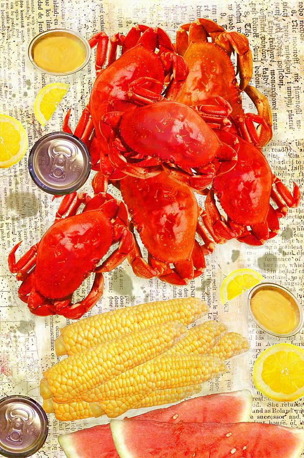 Virginia Maryland Crab Feast With Watermelon Corn On The Cob Photograph by Suzanne Powers