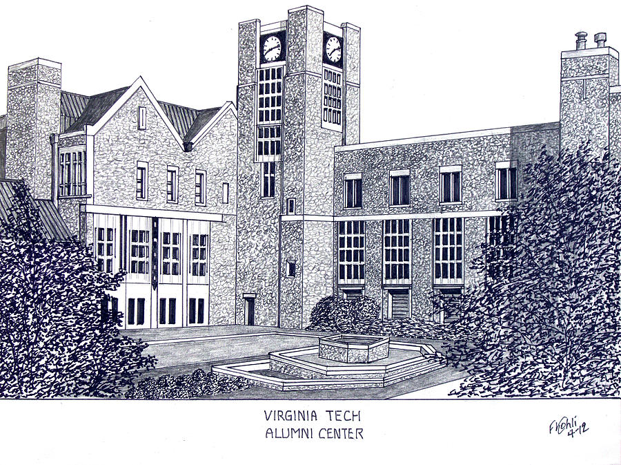 Virginia Tech Drawing by Frederic Kohli