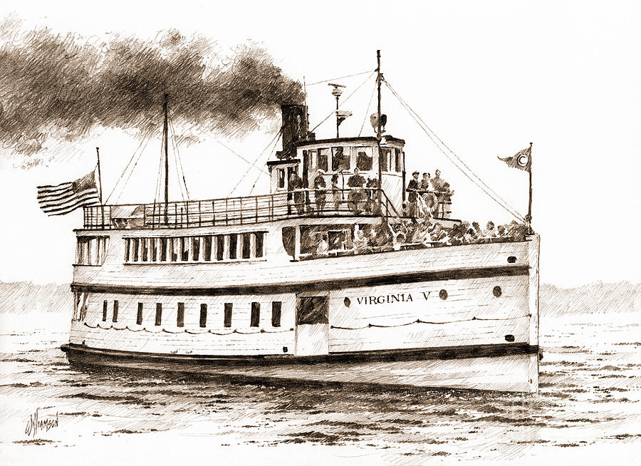 VIRGINIA V Steamship Sepia Drawing by James Williamson