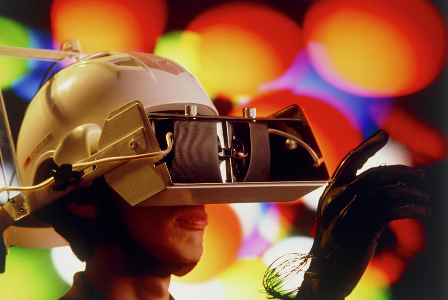 Headset Photograph - Virtual Reality: Scientist Wears 1st Gen Headset by Peter Menzel/science Photo Library