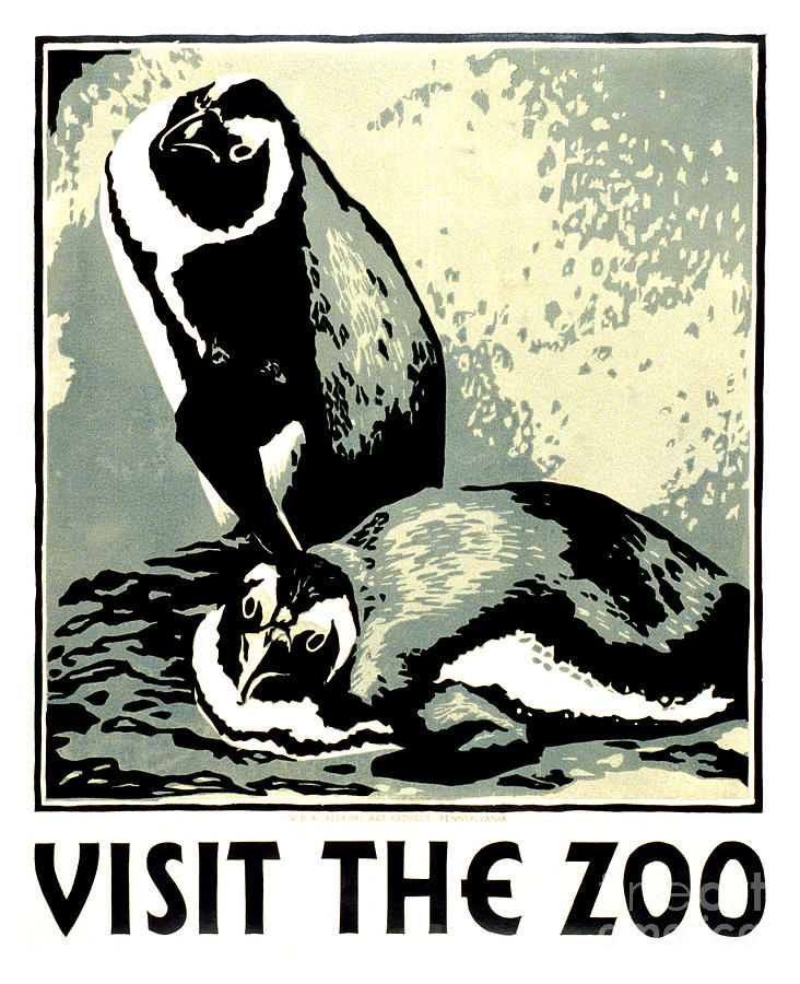 Visit the zoo penguins - 1936 Painting by Pablo Romero