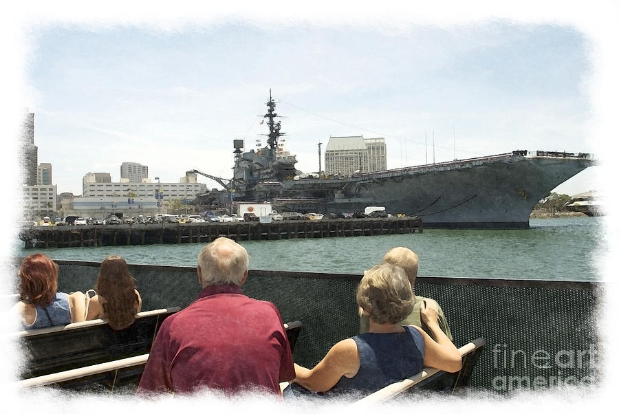 Visiting The Uss Midway Museum Cv 41 Aircraft Carrier - Watercolor Photograph by Claudia Ellis