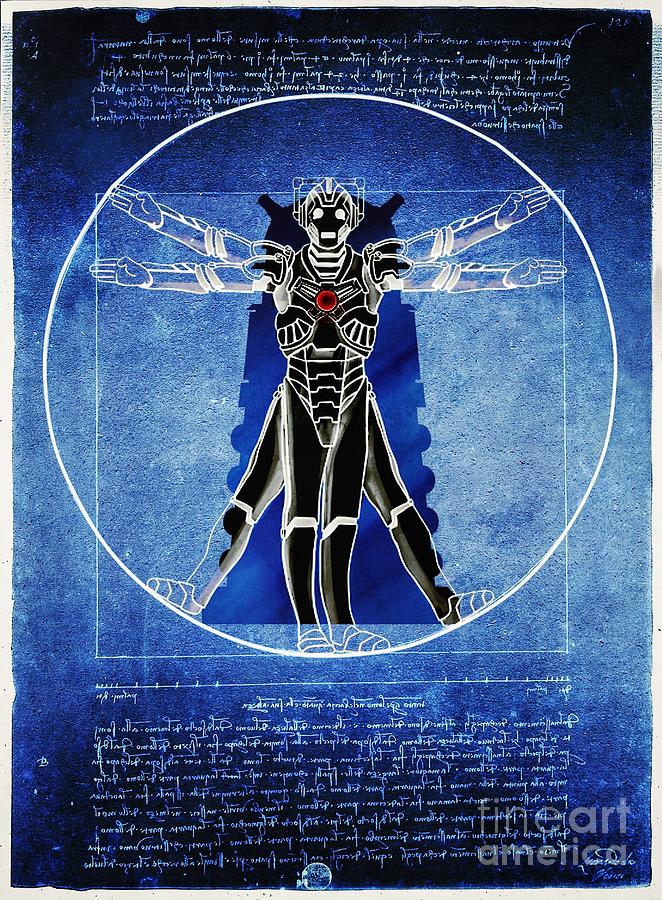 Vitruvian Cyberman in deep space  Digital Art by HELGE Art Gallery