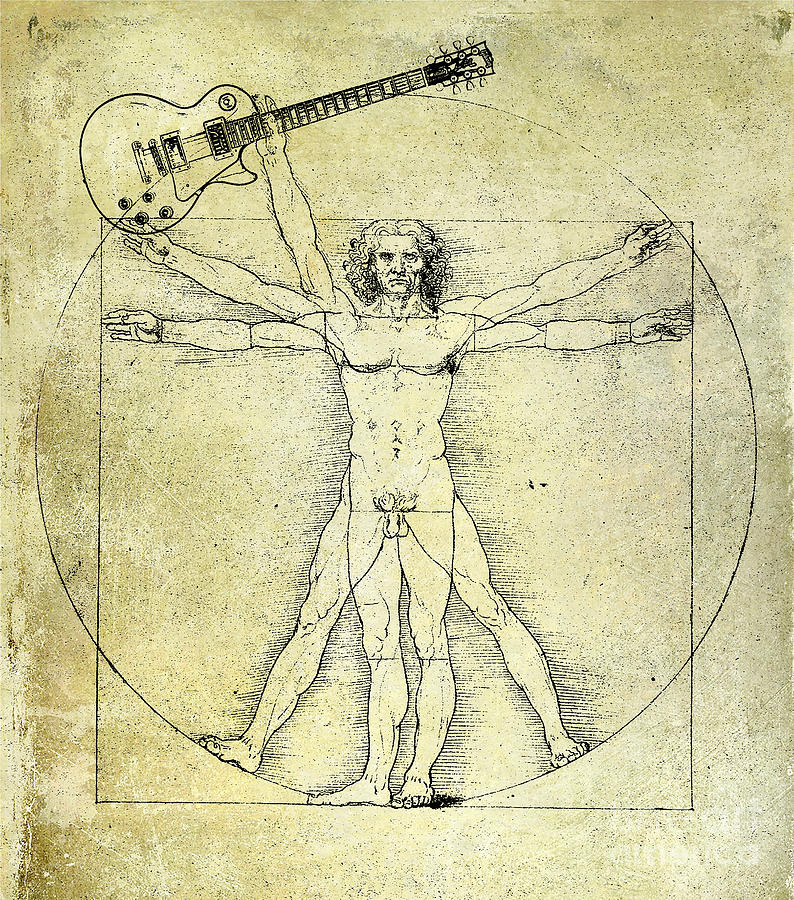 Leonardo Da Vinci Drawing - Vitruvian Guitar Man by Jon Neidert