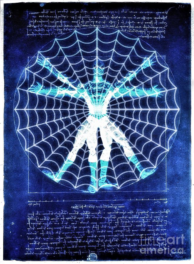 Vitruvian Spiderman white in the sky Digital Art by HELGE Art Gallery