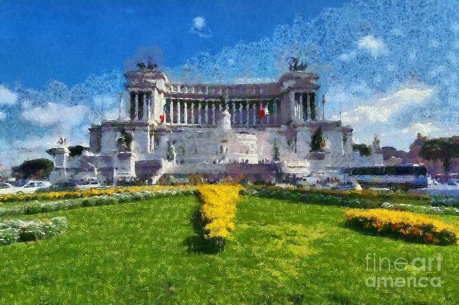 Holiday Painting - Vittorio Emanuele monument in Rome by George Atsametakis
