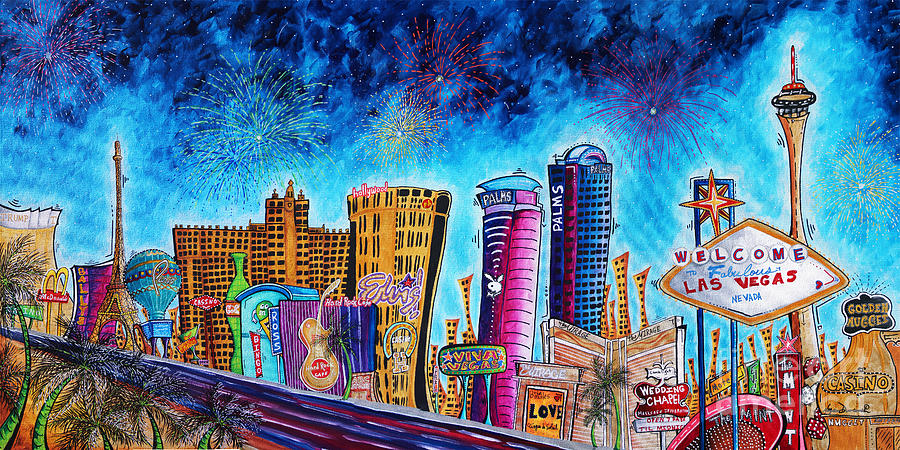 Viva Las Vegas a Fun and Funky PoP Art Painting of the Vegas Skyline and Sign by Megan Duncanson Painting by Megan Aroon