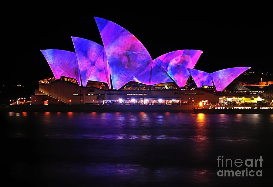 VIVID SYDNEY by Kaye Menner - Opera House ... Pink and Blue Photograph by Kaye Menner