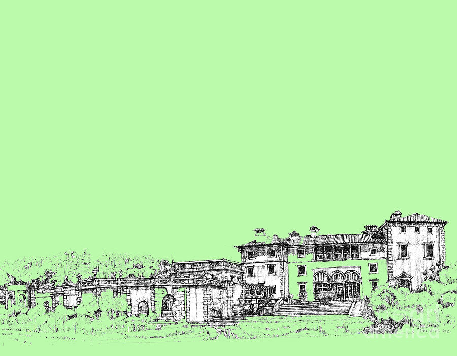 Garden Drawing - Vizcaya in lime-green by Building  Art