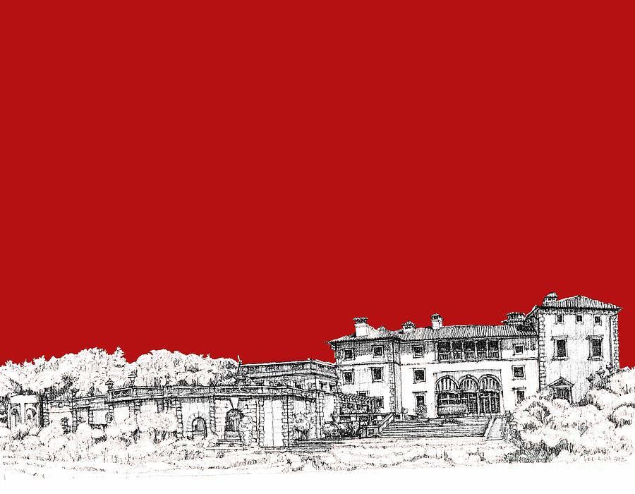 Garden Drawing - Vizcaya in red by Building  Art