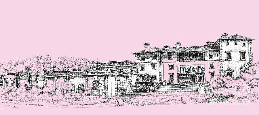 Garden Drawing - Vizcaya Museum and Gardens baby pink by Building  Art