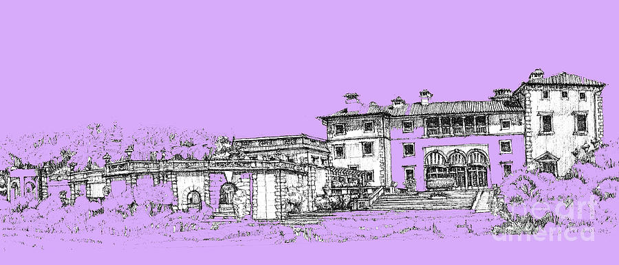 Garden Drawing - Vizcaya Museum and Gardens in lilac by Building  Art