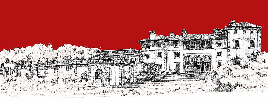 Garden Drawing - Vizcaya Museum and Gardens scarlet by Building  Art