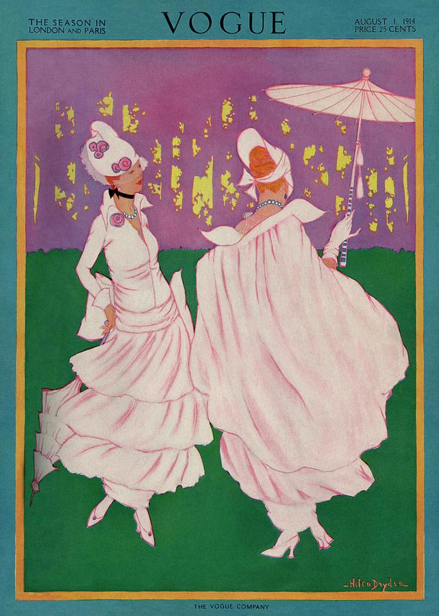 Vogue Cover Featuring Two Women In Pink Gowns by Helen Dryden