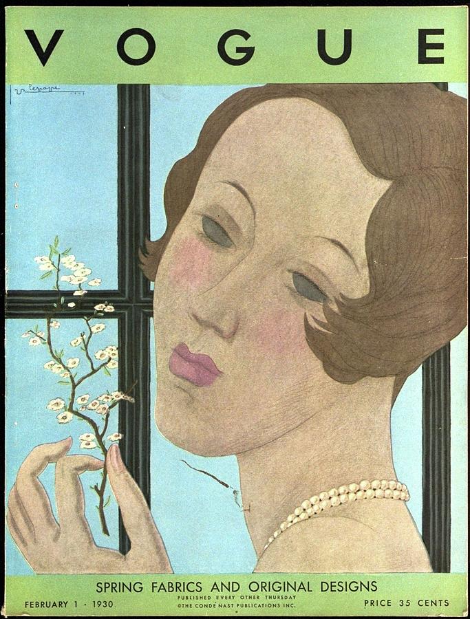 Vogue Cover Illustration Of A Woman Holding A Twig Photograph by Georges Lepape