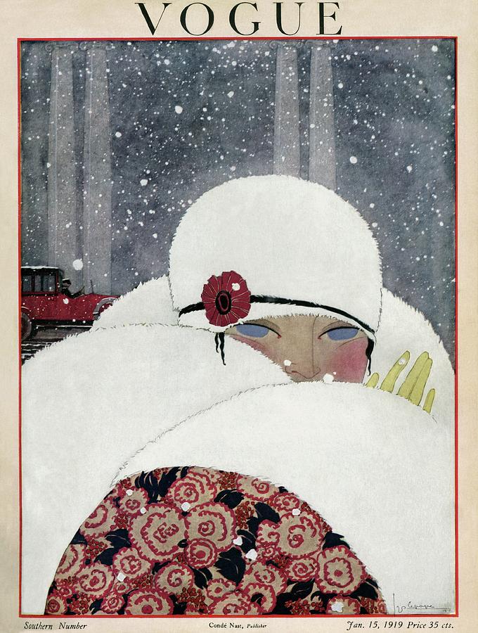 Winter Photograph - Vogue Cover Illustration Of A Woman Wearing A Fur by Georges Lepape