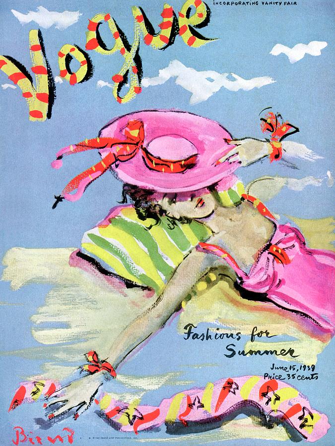 Vogue Cover Illustration Of A Woman With Her Face Painting by Christian Berard