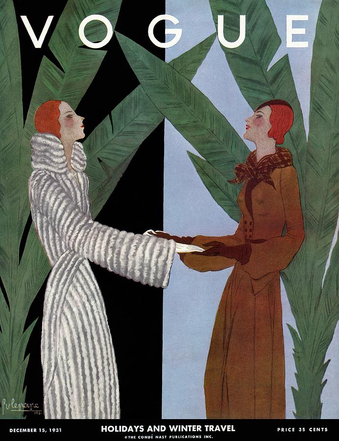 Vintage Photograph - Vogue Cover Illustration Of Two Women Holding by Georges Lepape