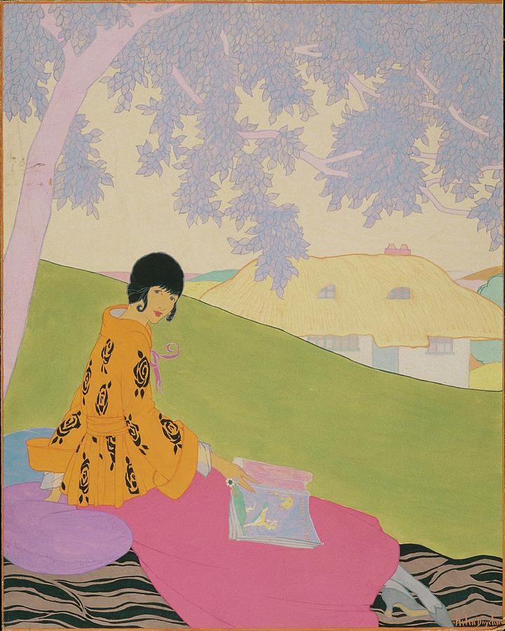 Vogue Illustration Of A Woman Sitting On A Hill Digital Art by Helen Dryden