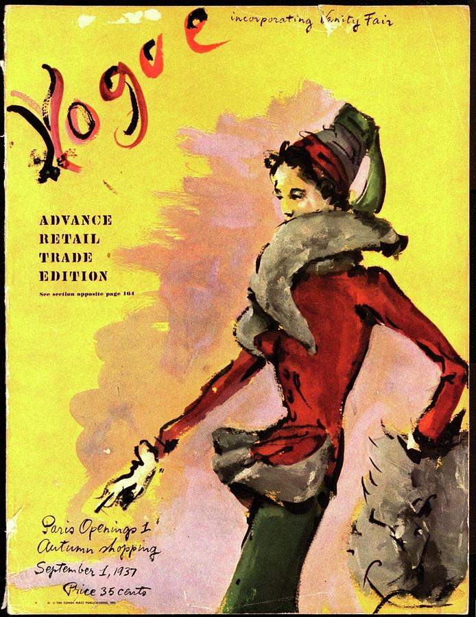Vogue Magazine Cover Featuring A Woman In A Red Photograph by Christian Berard