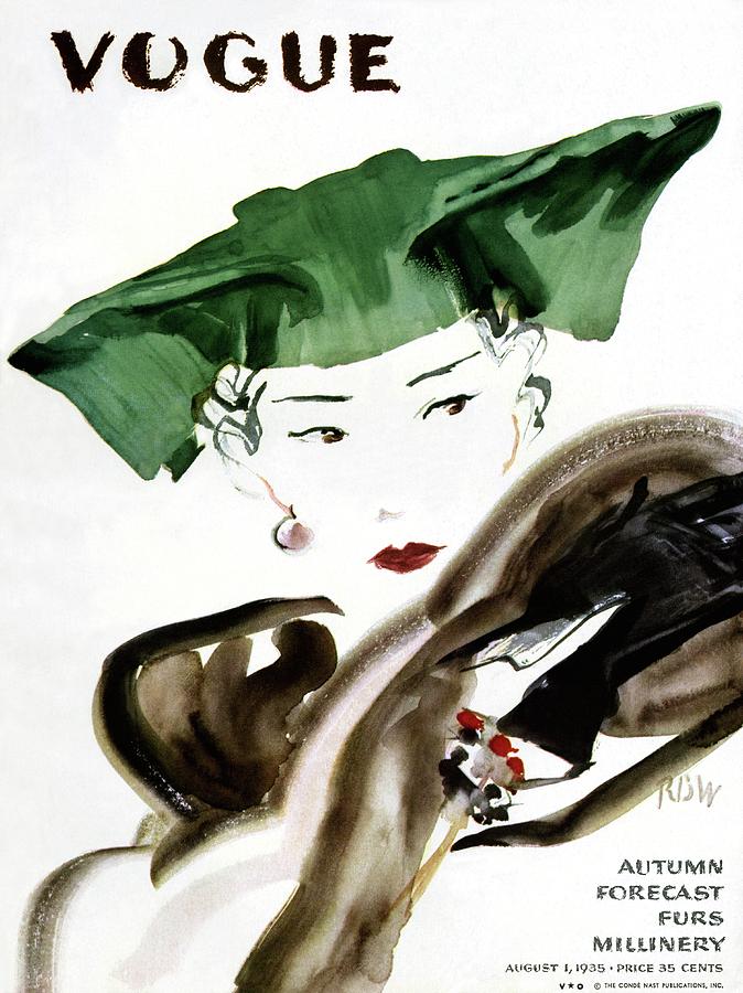 Vogue Magazine Cover Featuring A Woman Wearing Photograph by Rene Bouet-Willaumez