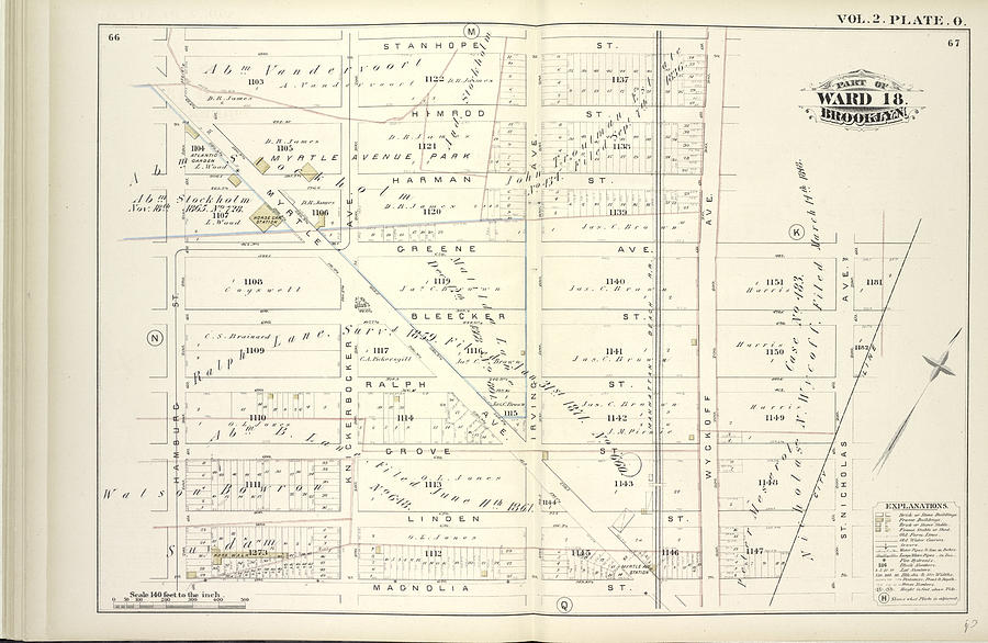 Vol. 2. Plate, O. Map Bound By Stanhope St., Wyckoff Ave Drawing by ...