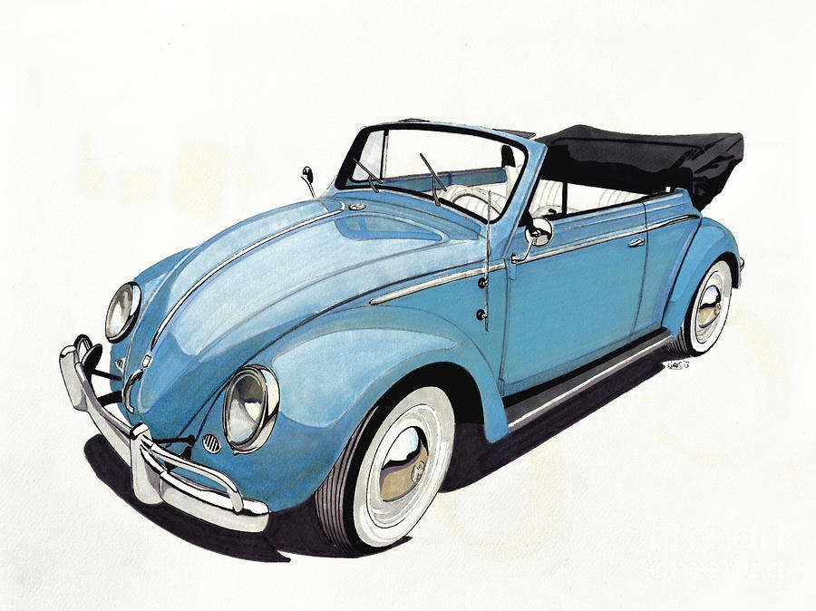 Car Drawing - Volkswagen Beetle by Paul Kuras