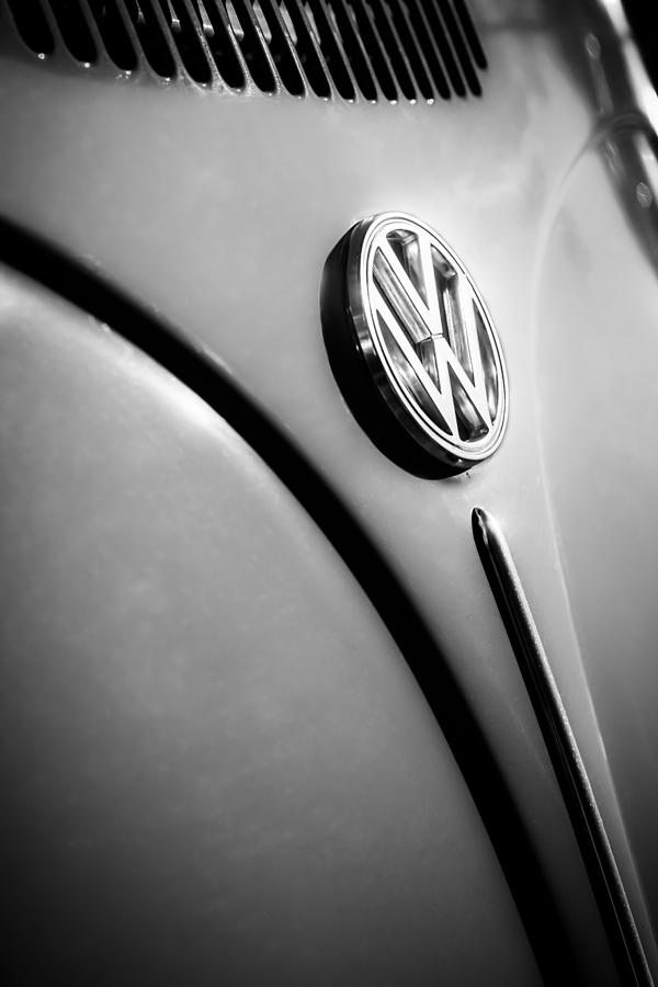 Black And White Photograph - Volkswagen VW Bug Emblem -0337bw by Jill Reger