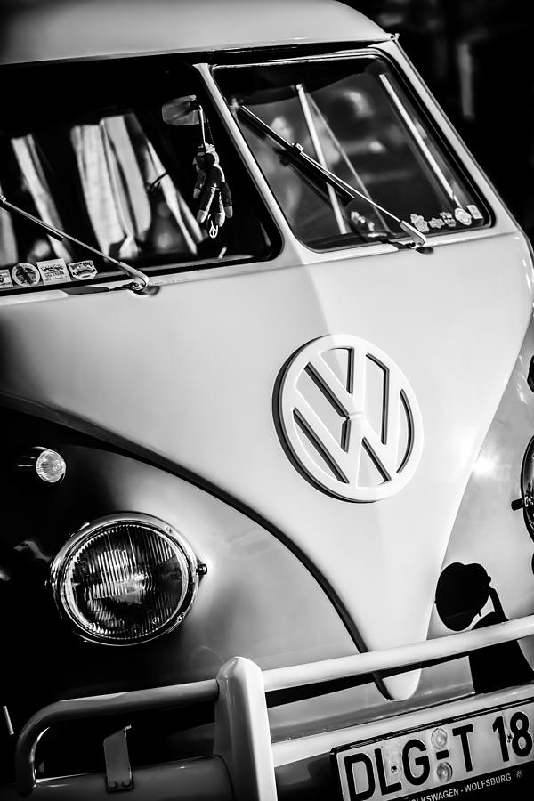Black And White Photograph - Volkswagen VW Bus Emblem -1355bw by Jill Reger