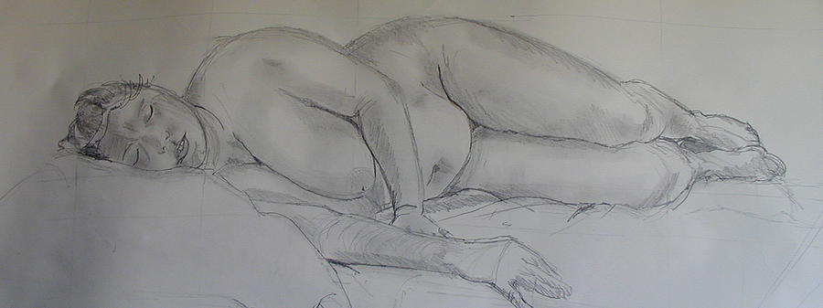 Voluptuous Female Nude  Drawing by Mike Jory
