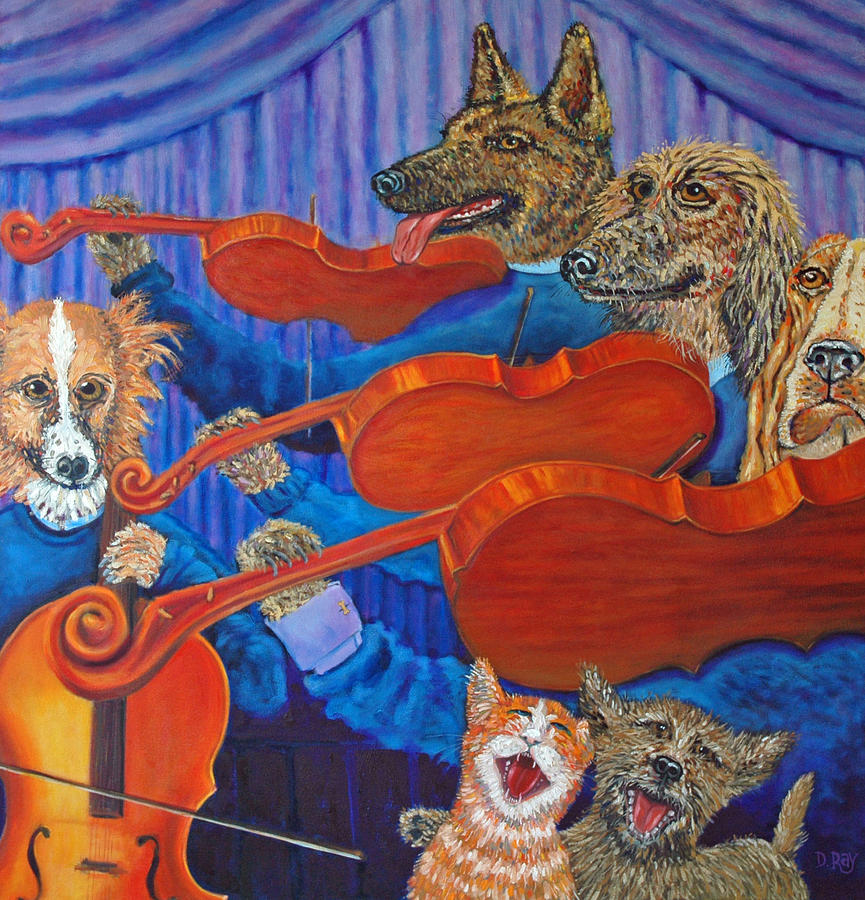 von Woofalot String Quartet Painting by Dwain Ray