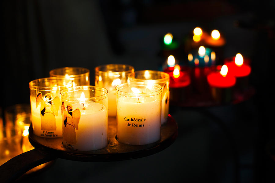 Color Image Photograph - Votive Candles In A Cathedral, Reims by Panoramic Images