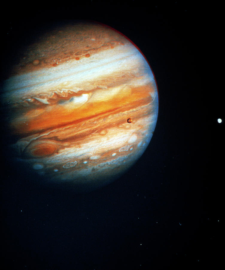 Voyager 1 Photo Of Jupiter & Two Of Its Moons Photograph by Nasa/science Photo Library