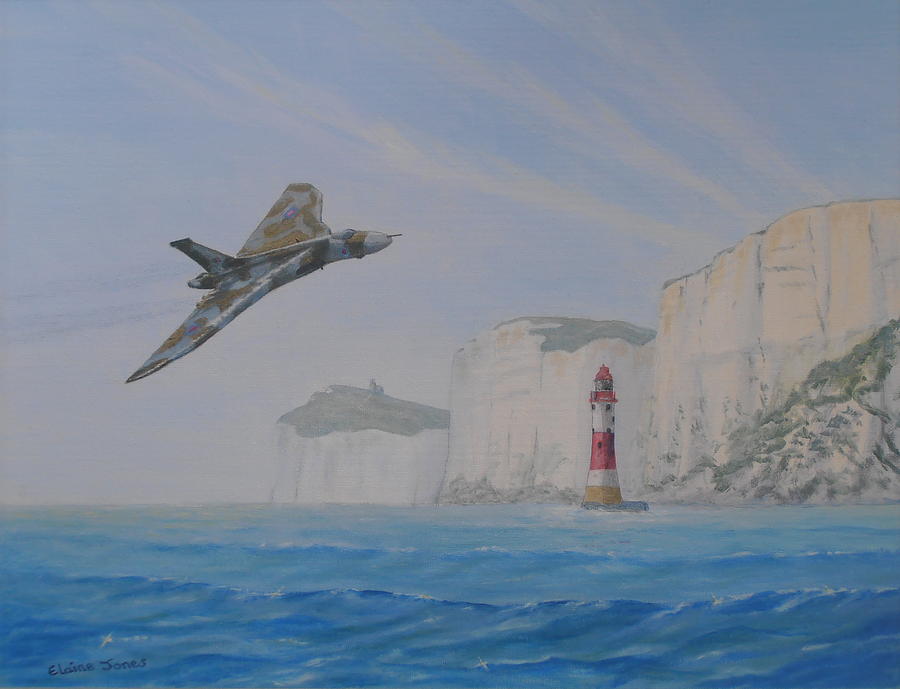 Transportation Painting - Vulcan XH558 Passing Beachy Head by Elaine Jones