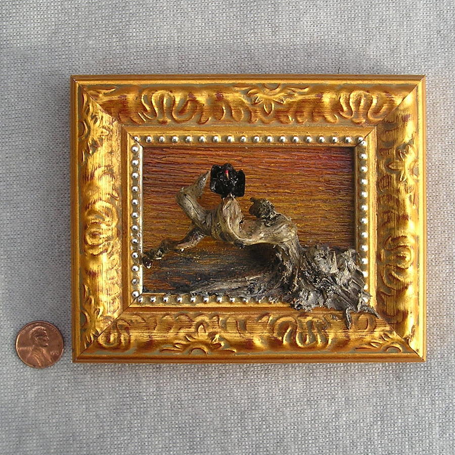 Vulture with Gold Frame Mixed Media by Roger Swezey