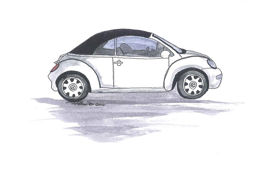 VW beetle Drawing by Petra Stephens