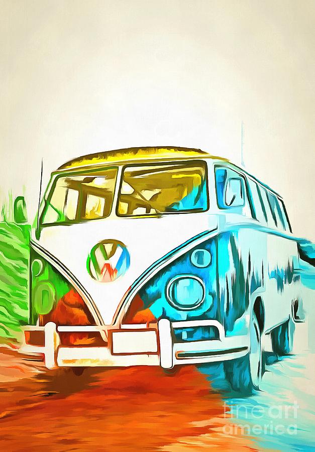 Canvas picture he XXL Pop Art VW BULLI VAN BUS Abstract Bully Green Wall Poster