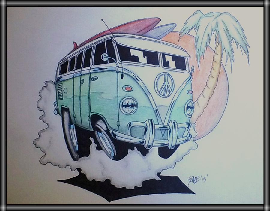 Vw Drawing - Vw Bus by Scott Lane.