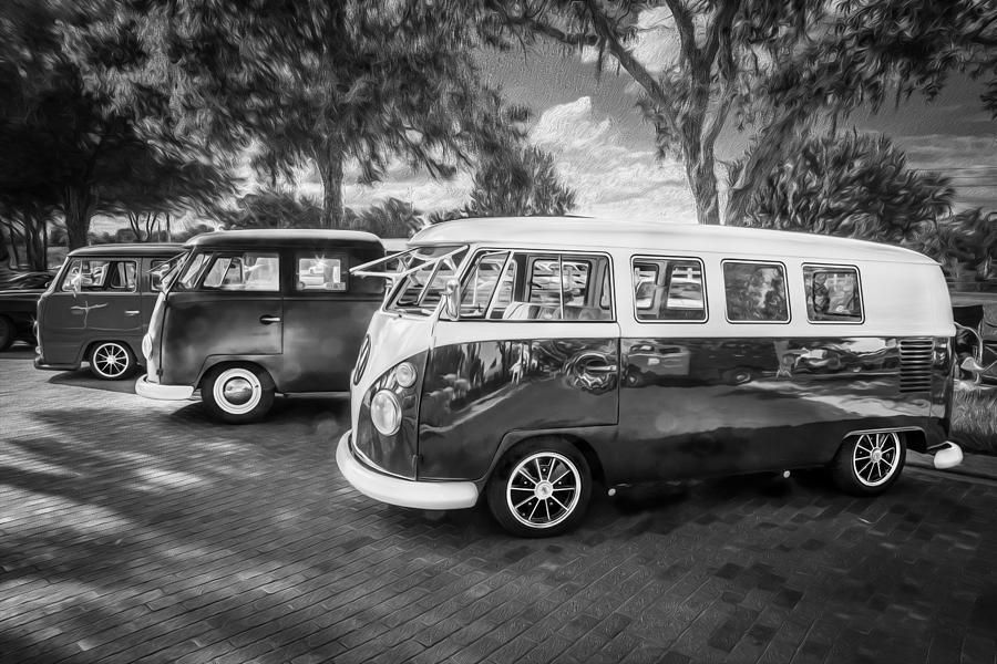 VW Bus Stop 1964 1961 1968 Vans Trucks Painted BW   Photograph by Rich Franco