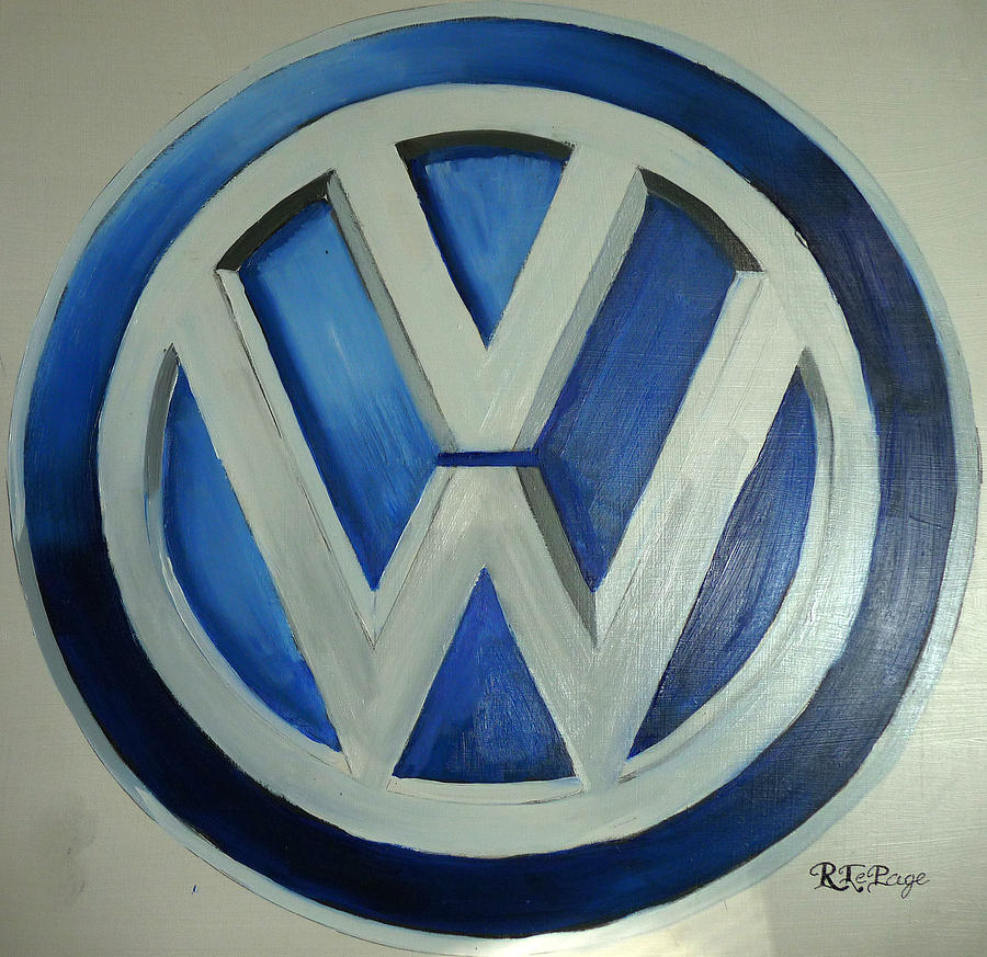VW Logo Blue Painting by Richard Le Page